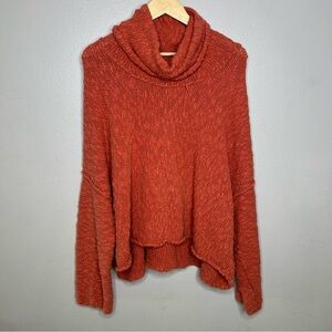 Free People Big Easy Cown Neck Pullover Coral Pink Sweater Boho Beach Lounge - L